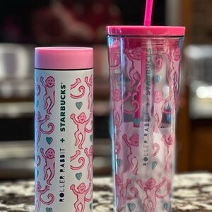 Starbucks Roller Rabbit Pink and White Tumbler Duo